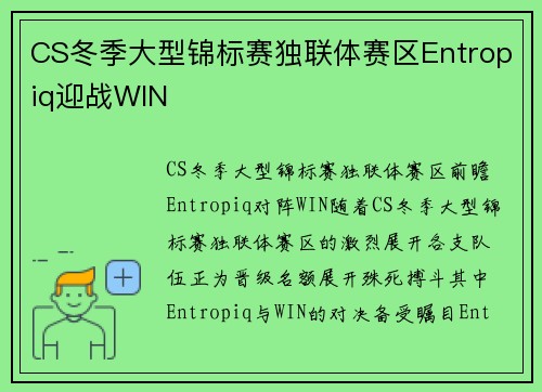 CS冬季大型锦标赛独联体赛区Entropiq迎战WIN