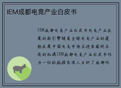 IEM成都电竞产业白皮书