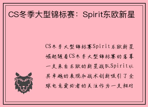 CS冬季大型锦标赛：Spirit东欧新星