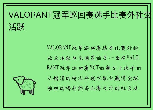VALORANT冠军巡回赛选手比赛外社交活跃